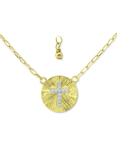 Giani Bernini Cubic Zirconia Cross Disc Pendant Necklace, 16" + 2" Extender, Created For Macy's In Gold Over Silver