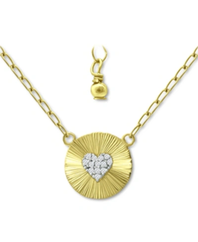 Giani Bernini Cubic Zirconia Heart Cluster Disc Pendant Necklace, 16" + 2" Extender, Created For Macy's In Gold Over Silver