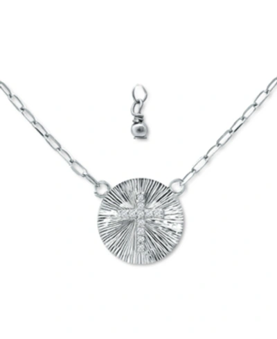 Giani Bernini Cubic Zirconia Cross Disc Pendant Necklace, 16" + 2" Extender, Created For Macy's In Sterling Silver