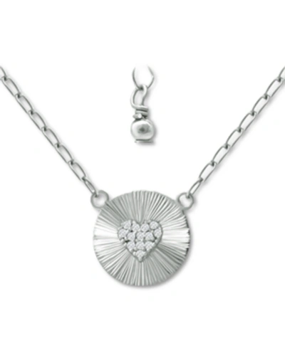 Giani Bernini Cubic Zirconia Heart Cluster Disc Pendant Necklace, 16" + 2" Extender, Created For Macy's In Sterling Silver