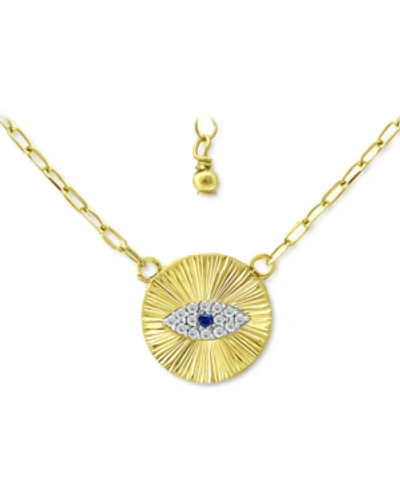 Giani Bernini Lab-created Blue Sapphire & Cubic Zirconia Evil Eye Disc Pendant Necklace, 16" + 2" Extender, Create In Gold Over Silver
