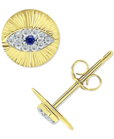 Giani Bernini Lab-created Blue Sapphire & Cubic Zirconia Evil Eye Disc Stud Earrings, Created For Macy's In Gold Over Silver