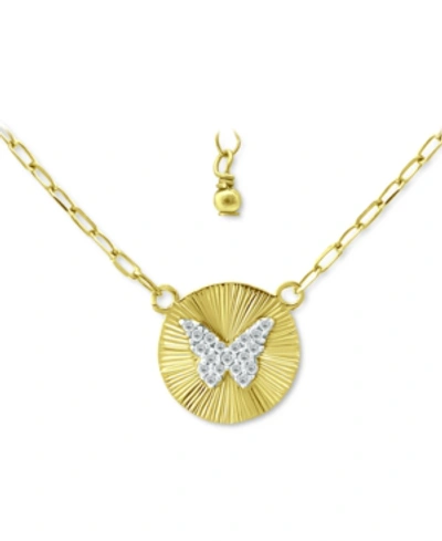 Giani Bernini Cubic Zirconia Butterfly Disc Pendant Necklace, 16" + 2" Extender, Created For Macy's In Gold Over Silver