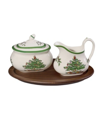 Spode Christmas Tree Sugar And Creamer Set, 3 Pieces In White Multi