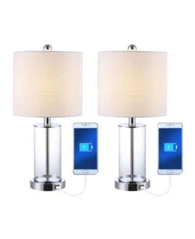 Jonathan Y Abner Glass Modern Contemporary Usb Charging Led Table Lamp, Set Of 2 In Silver-tone