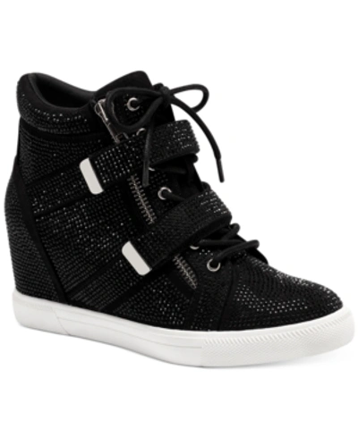 Inc International Concepts Women's Debby Wedge Sneakers, Created For Macy's Women's Shoes In Black Crystal