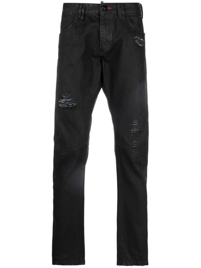 Philipp Plein Distressed Skinny-cut Jeans In Schwarz