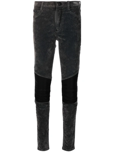 Philipp Plein Leather-inset High-waist Skinny Jeans In Schwarz