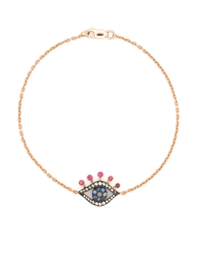 Monan 18kt Rose Gold Evil Eye Diamond, Sapphire And Ruby Bracelet In Rosa