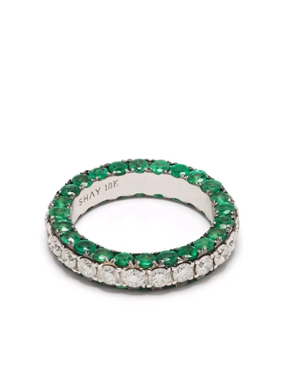 Shay 18kt White Gold Emerald And Diamond Ring In Grün