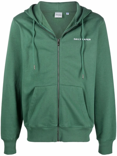 Daily Paper Logo Zipped Drawstring Hoodie In Green