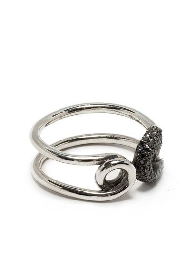 Ileana Makri 18kt White Gold Safety Pin Diamond Ring In Silber