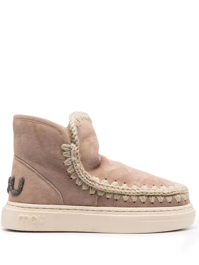 Mou Crochet Stitch-trim Sneaker Boots In Brown