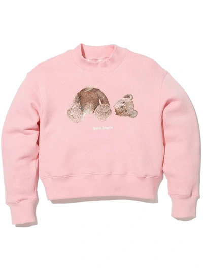 Palm Angels Kids' Pink Sweatshirt For Girl With Bear And Logo