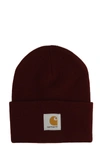 Carhartt Burgundy Logo Patch Beanie In Bordeaux