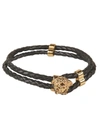 Versace Medusa Logo Double Wire Leather Bracelet In Black,gold