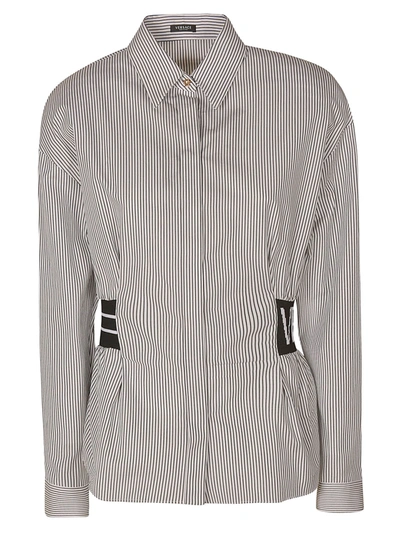 Versace Waist-strap Stripe Detail Shirt In White/black
