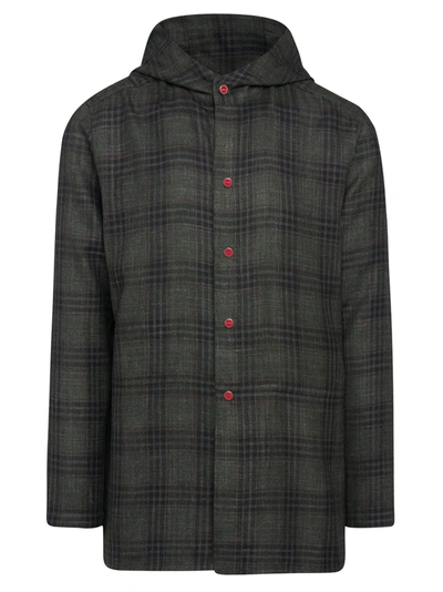 Kiton Plaid Cashmere-blend Hooded Shirt Jacket In Dark Green
