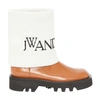 Jw Anderson Fisherman Wool-jacquard Trimmed Glossed-leather Ankle Boots In Pecan