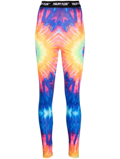 Philipp Plein Tie-dye Logo Leggings In Blau