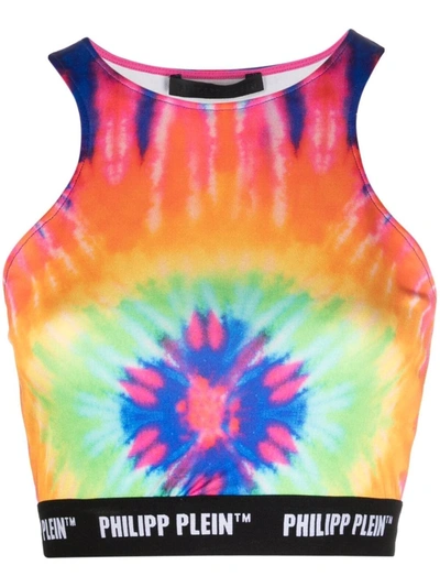 Philipp Plein Tie Dye-print Cropped Top In Blau