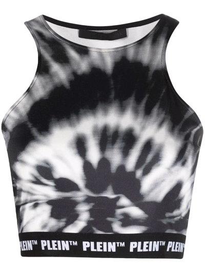 Philipp Plein Tie Dye-print Cropped Top In Schwarz