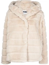 Apparis Goldie Hooded Faux Fur Short Coat In Nude