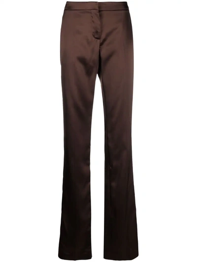 Alexander Mcqueen Glossy Finish Straight-legged Trousers In Braun