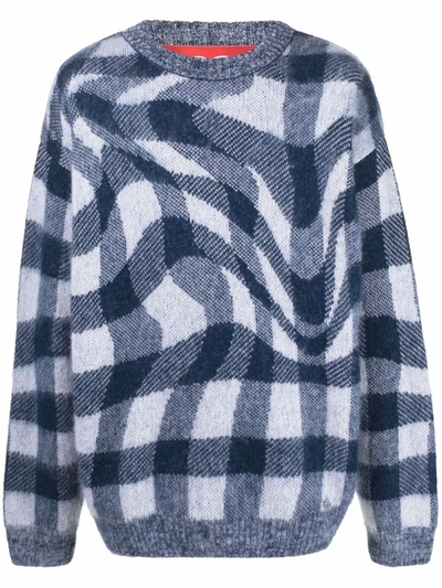 032c Check Knitted Crew-neck Jumper In Blau