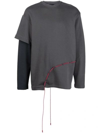 A Better Mistake Cord-detail Asymmetric Sweatshirt In Grau