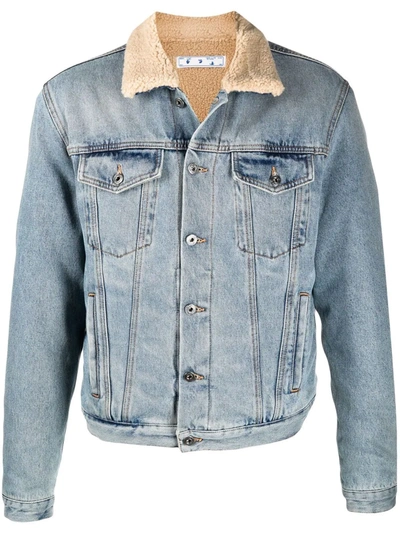Off-white Men's Denim Jacket With Shearling Collar In Blue