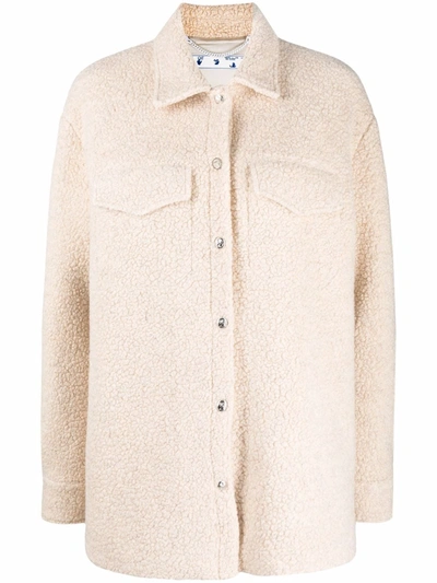 Off-white Beige Long-sleeve Teddy Overshirt In Neutrals