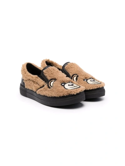 Moschino Kids' Teddy Bear Motif Textured Trainers In Brown