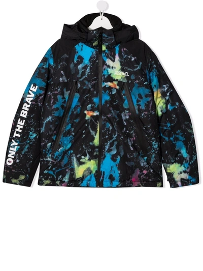 Diesel Kids' Jodelly-ski Tie-dye Ski Jacket In Black