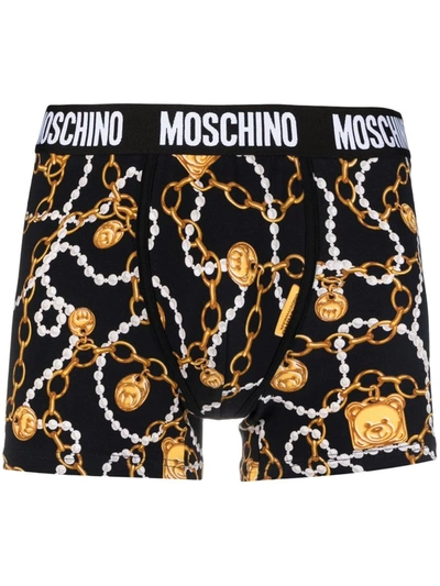 Moschino Teddy Chain Logo裤腰四角裤 In Black