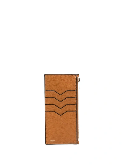 Valextra Zip-up Leather Wallet In Brown