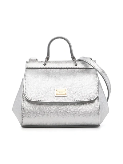 Dolce & Gabbana Sicily Leather Shoulder Bag In Silver