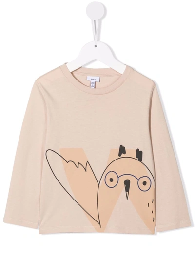 Knot Kids' Owl-print Long-sleeve Organic Cotton T-shirt In Neutrals