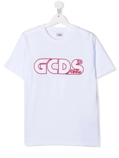 Gcds Teen Embroidered-logo Jersey T-shirt In White