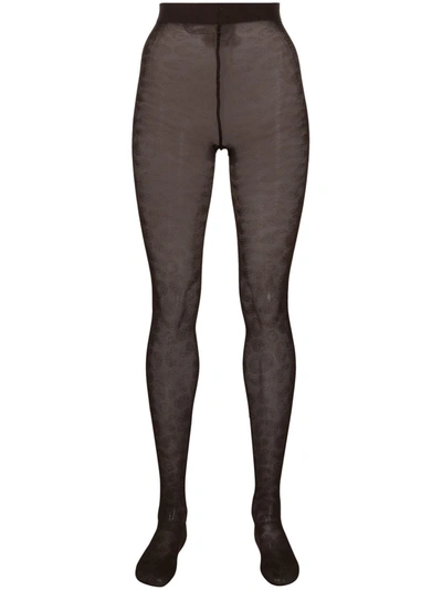 Ganni Ecocare Patterned Tights In Brown