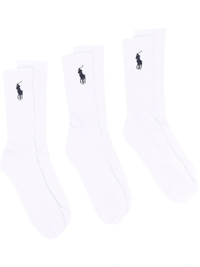Polo Ralph Lauren Embroidered-motif Ribbed-knit Socks In White