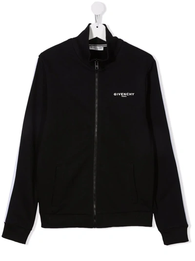 Givenchy Teen Logo Print Zipped Jacket In Black