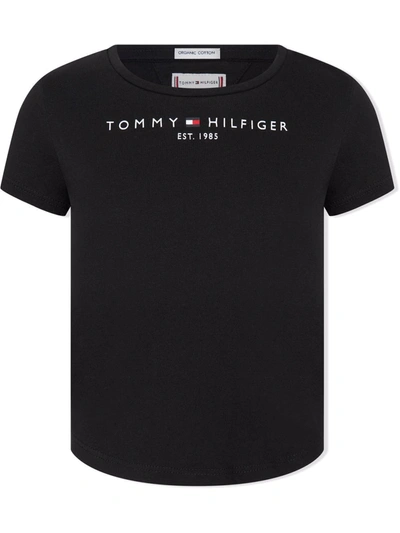 Tommy Hilfiger Junior Teen Logo-print Cotton T-shirt In Black