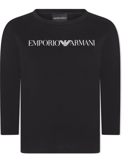 Emporio Armani Kids' Logo-print Long-sleeve T-shirt In Blue