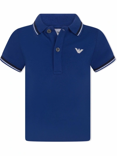 Emporio Armani Babies' Logo-print Cotton Polo Shirt In Blue