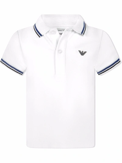 Emporio Armani Babies' Logo-print Cotton Polo Shirt In White