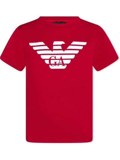 Emporio Armani Kids' Logo-print Cotton T-shirt In Red Eagle