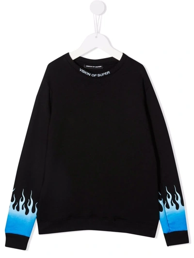 Vision Of Super Teen Flame-print Sweatshirt In Black