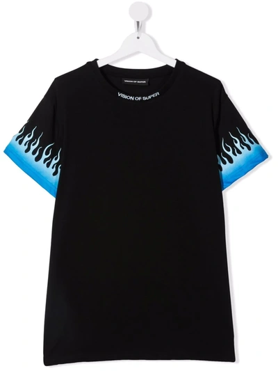 Vision Of Super Teen Flame-print T-shirt In Black