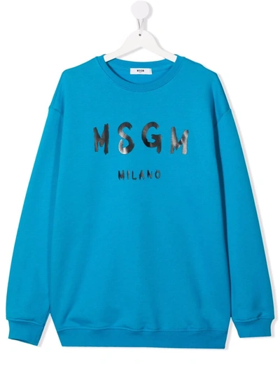 Msgm Teen Logo Lettering Sweatshirt In Blue